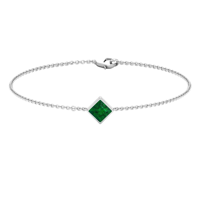 Bezel Set Emerald Minimal Solitaire Chain Bracelet