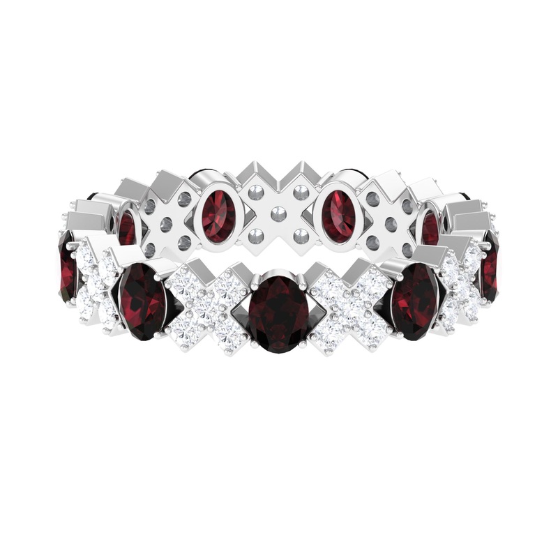 Real Garnet and Diamond Designer Eternity Band Ring