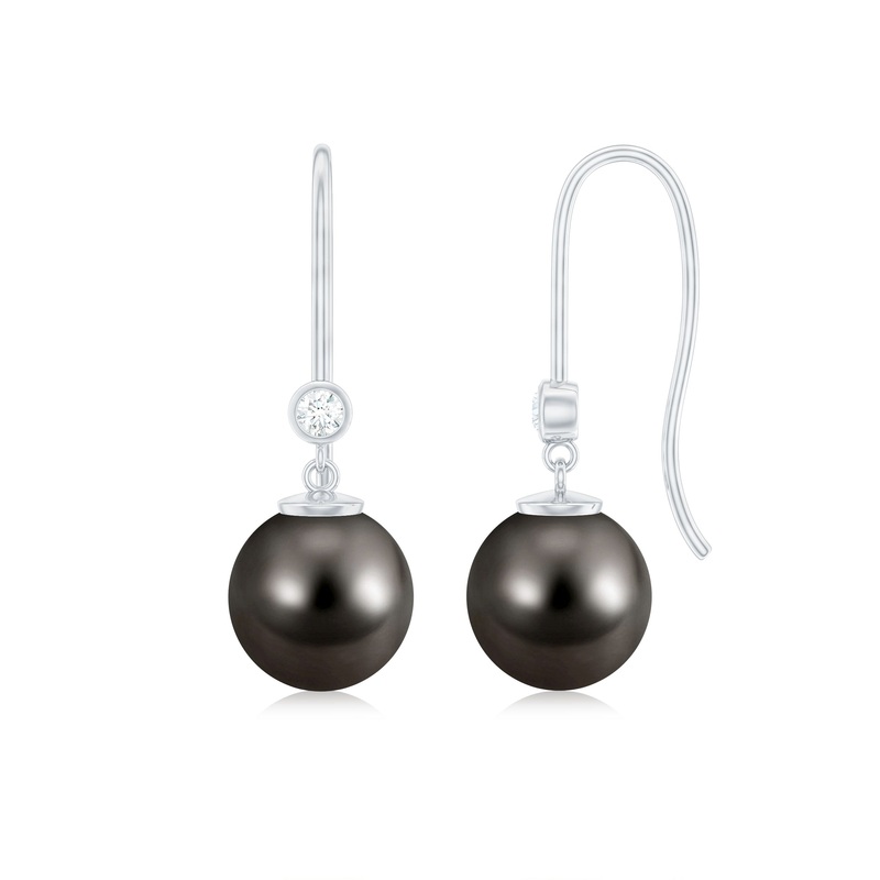 Tahitian Black Pearl Dangling Earrings with Moissanite
