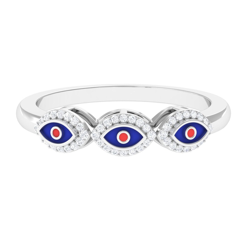 Three Evil Eye Minimal Ring with Moissanite Halo