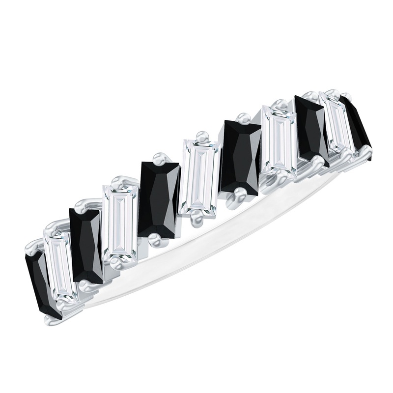 Tilted Baguette Shape Black Onyx and Moissanite Half Eternity Ring