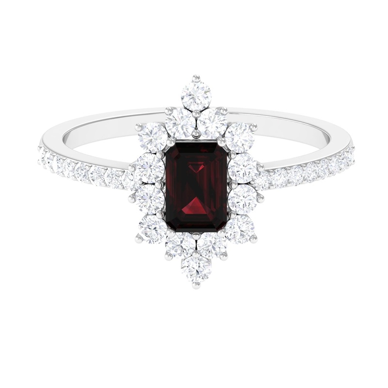 Vintage Inspired Garnet and Diamond Halo Engagement Ring