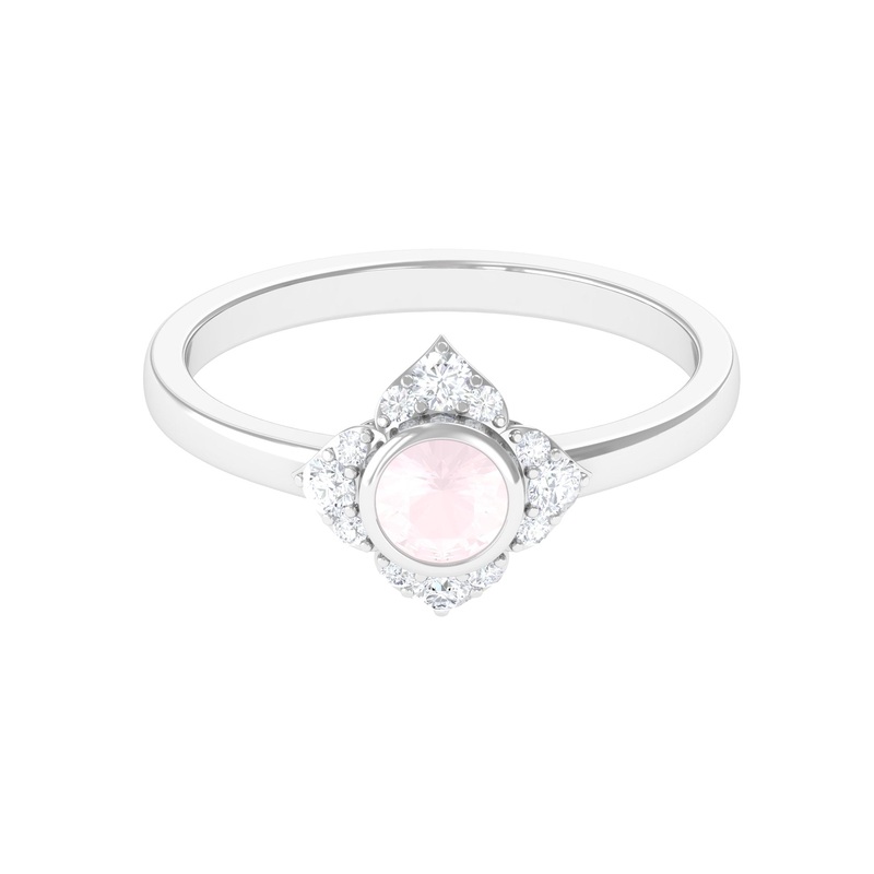 0.50 CT Elegant Rose Quartz Engagement Ring with Diamond