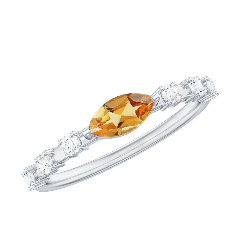 0.50 CT Natural Citrine East West Ring with Diamond Stones