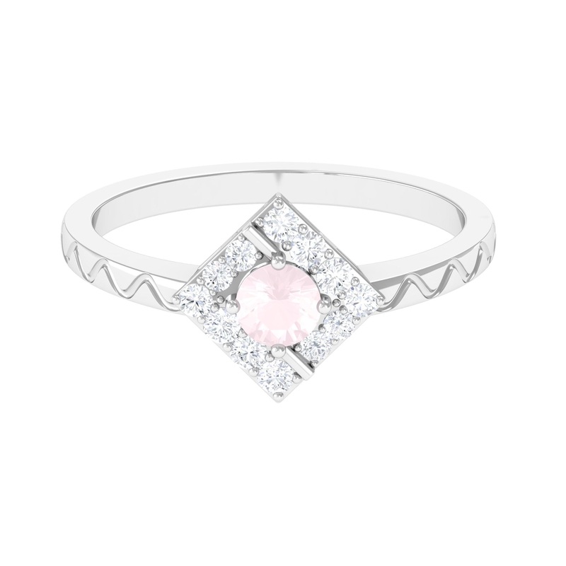 0.50 CT Rose Quartz Minimal Textured Ring with Diamond Accent
