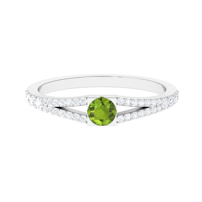 0.50 CT Split Shank Peridot Promise Ring with Diamond Accent