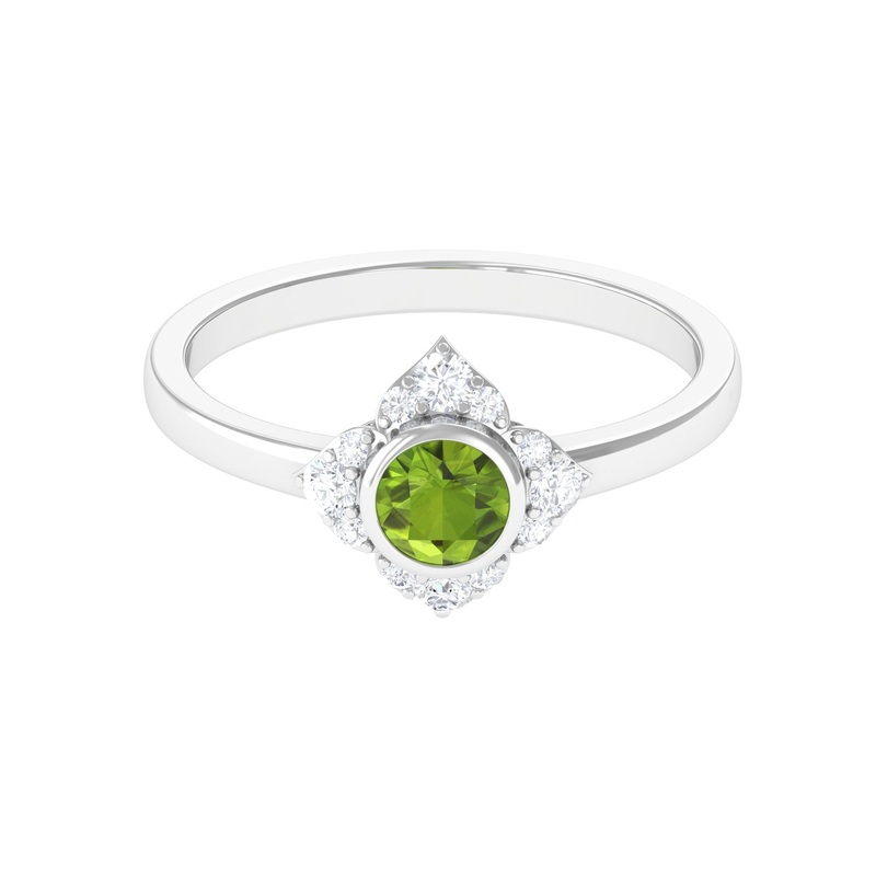 0.50 CT Vintage Inspired Peridot Engagement Ring with Diamond
