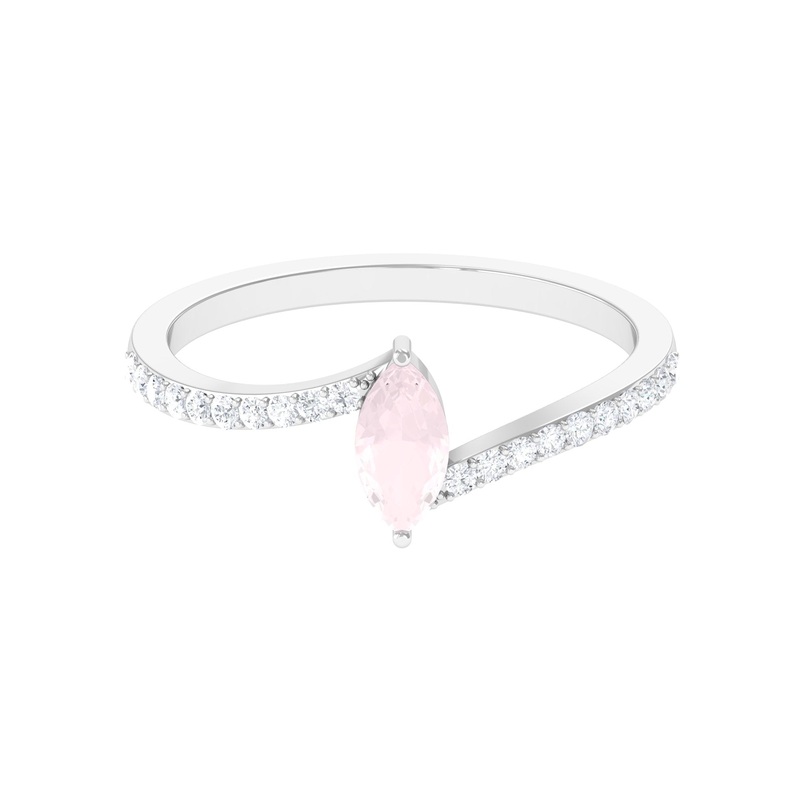 0.75 CT Marquise Cut Rose Quartz Promise Ring with Certified Diamond