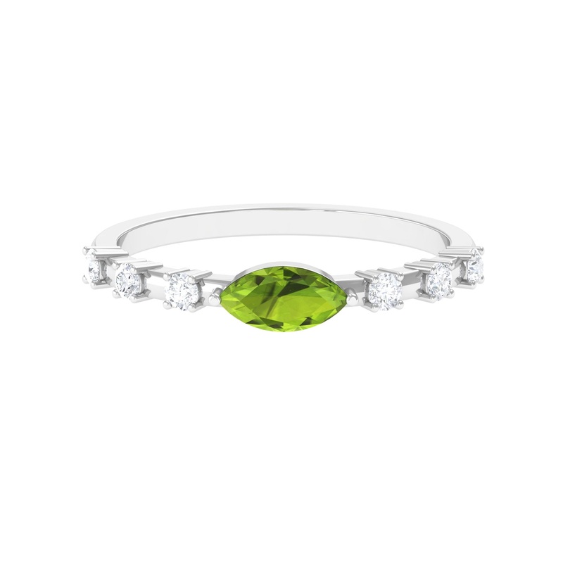 0.75 CT Peridot East West Ring with Diamond Accent