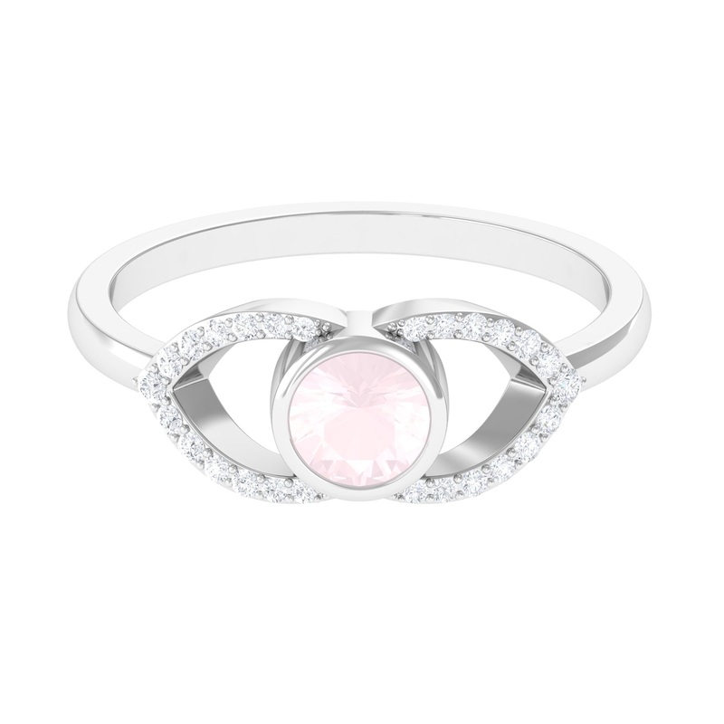 0.75 CT Real Rose Quartz Solitaire Ring with Diamond Accent