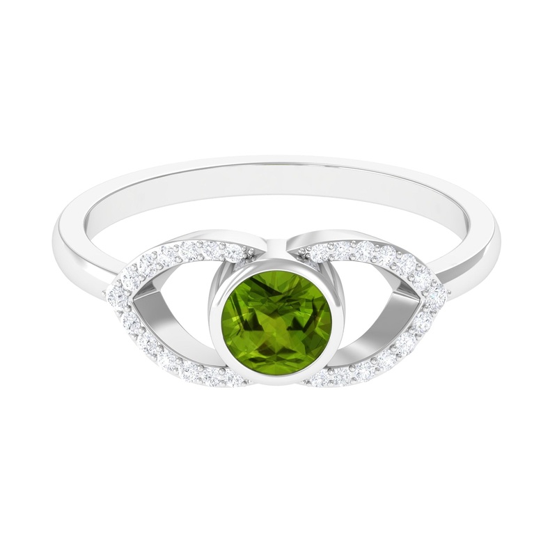 0.75 CT Split Shank Peridot Solitaire Ring with Diamond Accent