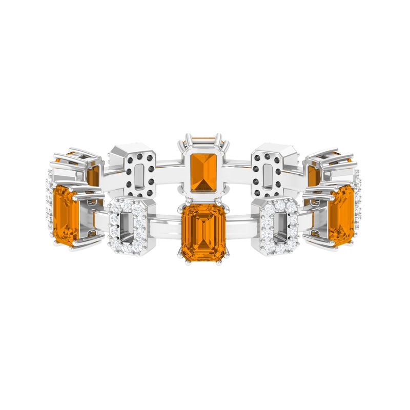 1.25 CT Emerald Cut Citrine Eternity Ring with Diamond Stones