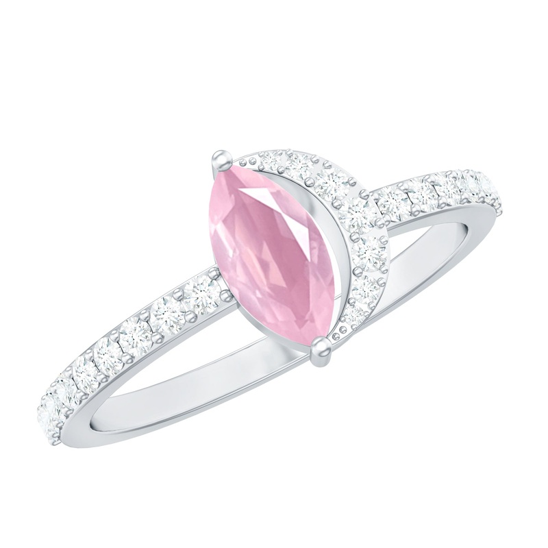 1.25 CT Natural Rose Quartz Minimal Ring with Diamond Accent