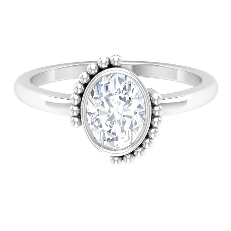 1.25 CT Oval Cut Moissanite Solitaire Engagement Ring with Beaded Gold