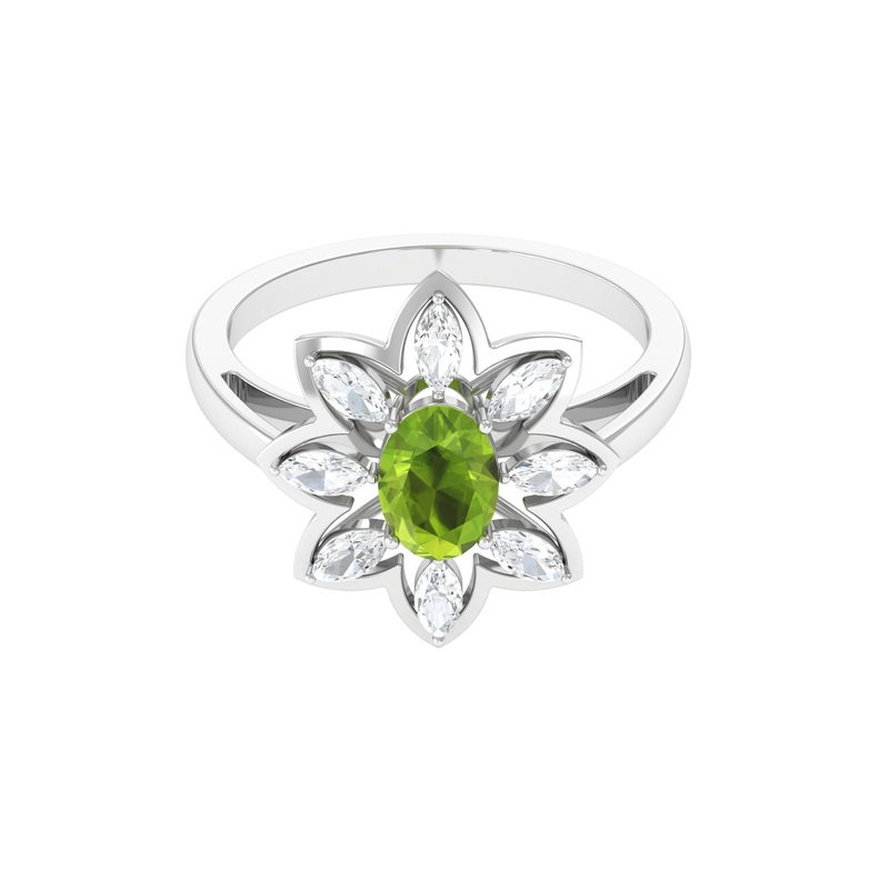 1.25 CT Oval Cut Peridot Cocktail Ring with Moissanite