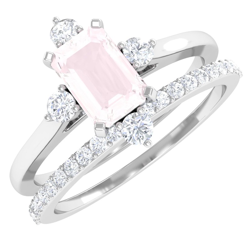 1.25 CT Real Rose Quartz and Diamond Ring Set