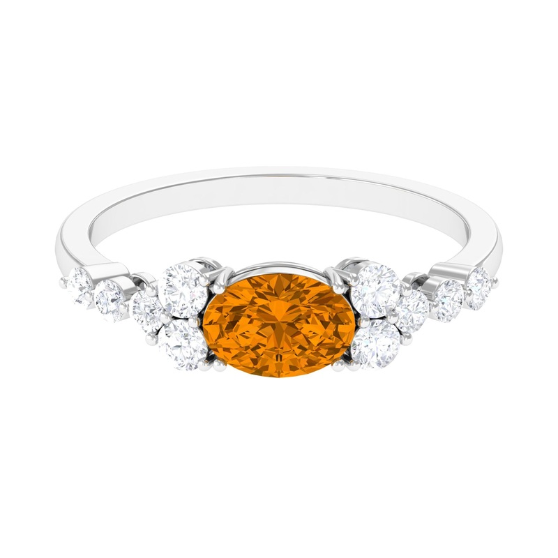 1.50 CT Oval Cut Citrine Solitaire East West Ring with Diamond