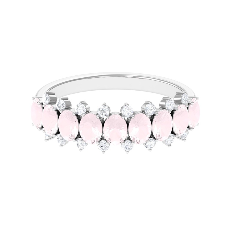 1.50 CT Rose Quartz Half Eternity Ring with Diamond Stones
