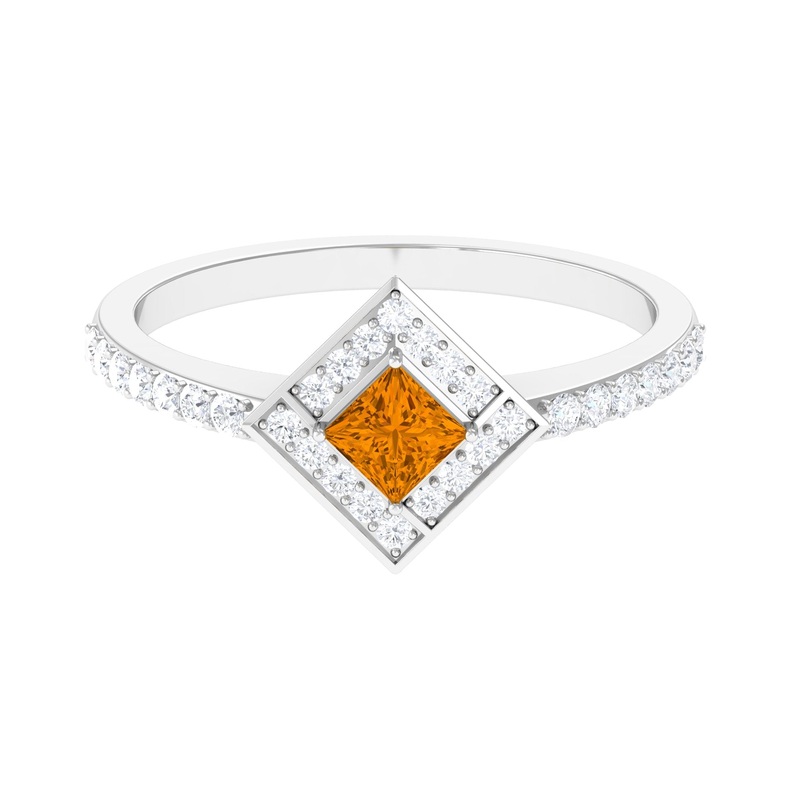 1 CT Princess Cut Citrine Geometric Ring with Diamond Accent
