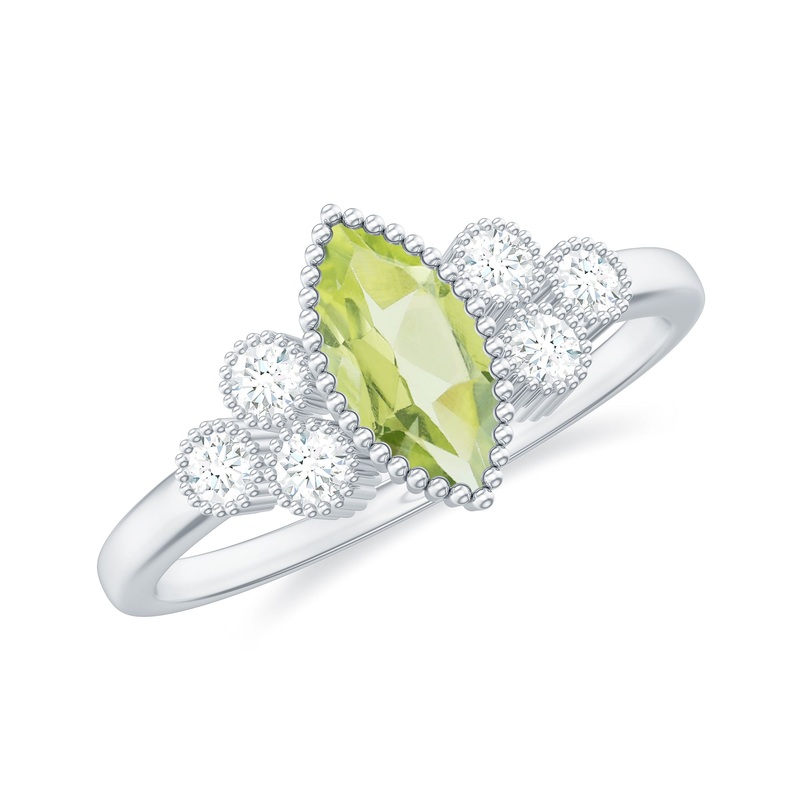 1 CT Real Peridot Solitaire Ring with Diamond Trio