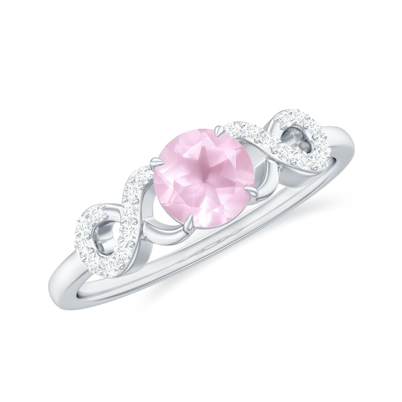 Rose Quartz Solitaire Engagement Ring with Diamond Accent