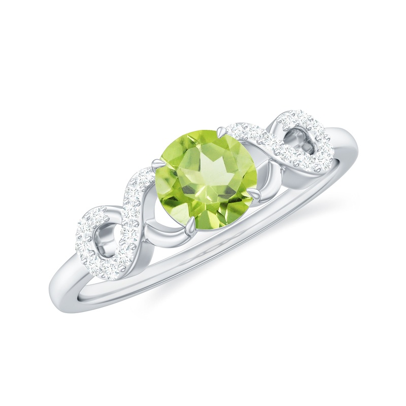 Round Shape Peridot and Diamond Infinity Engagement Ring