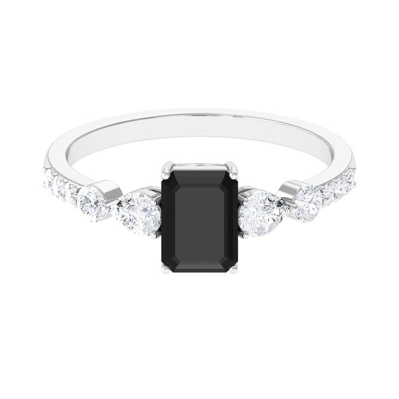 Solitaire Black Onyx Engagement Ring with Moissanite