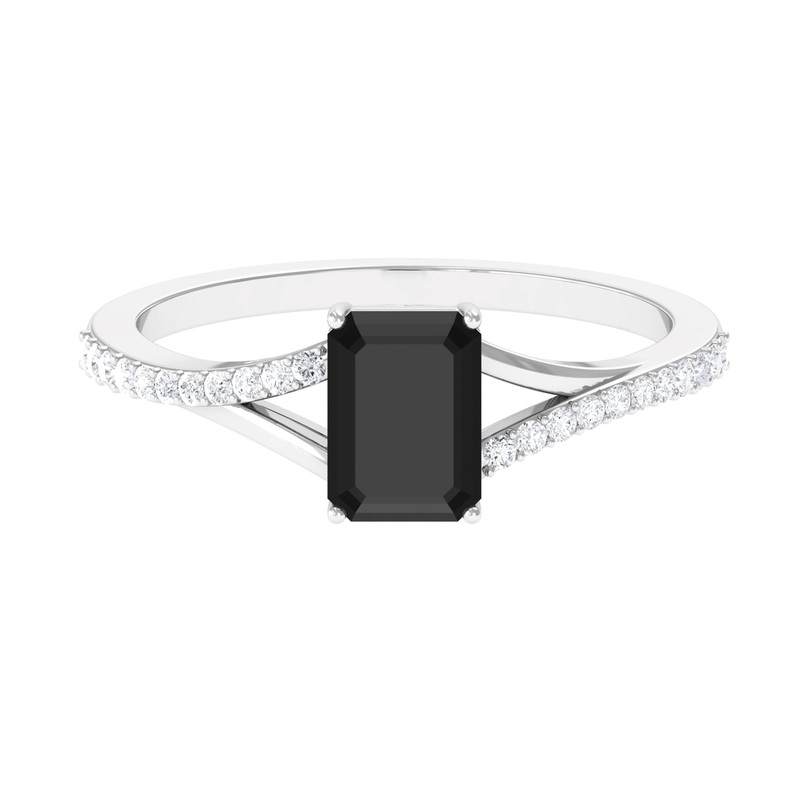 Solitaire Black Onyx Split Shank Engagement Ring with Diamond