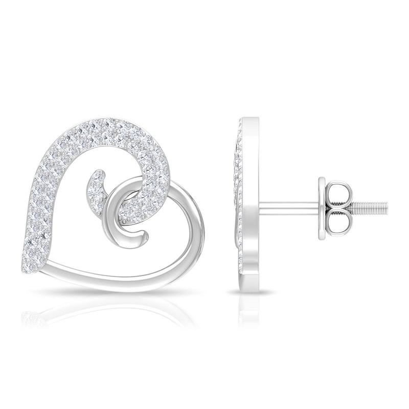Two Tone Heart Stud Earrings with 1/2 CT Diamonds