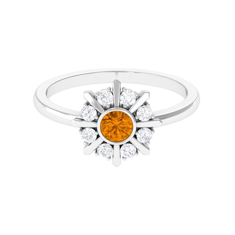 0.50 CT Citrine Statement Ring with Diamond Stones