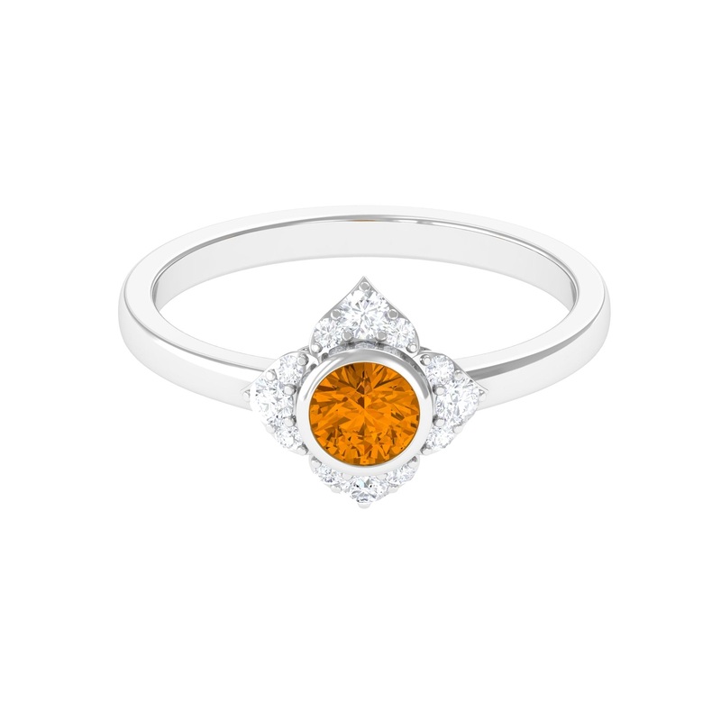 0.50 CT Natural Citrine Floral Engagement Ring with Diamond Accent