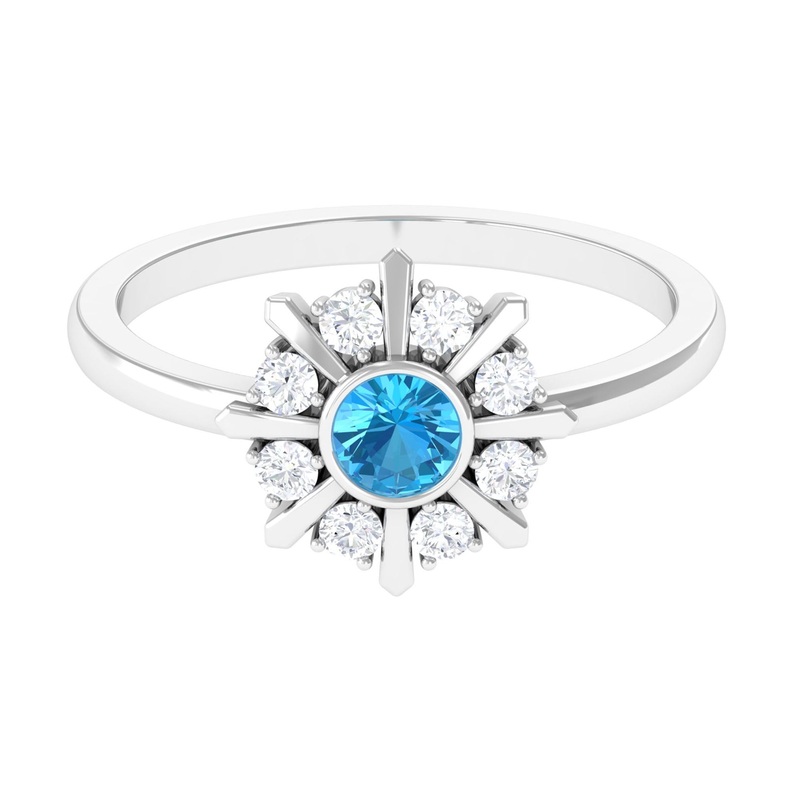 0.50 CT Swiss Blue Topaz and Diamond Statement Ring
