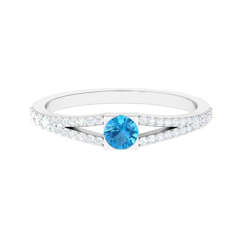 0.50 CT Swiss Blue Topaz Promise Ring with Diamond Accent
