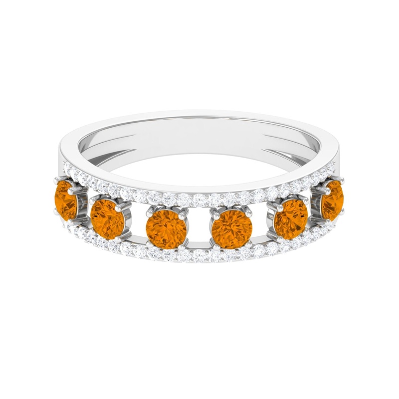 0.75 CT Real Citrine Anniversary Ring with Moissanite Accent