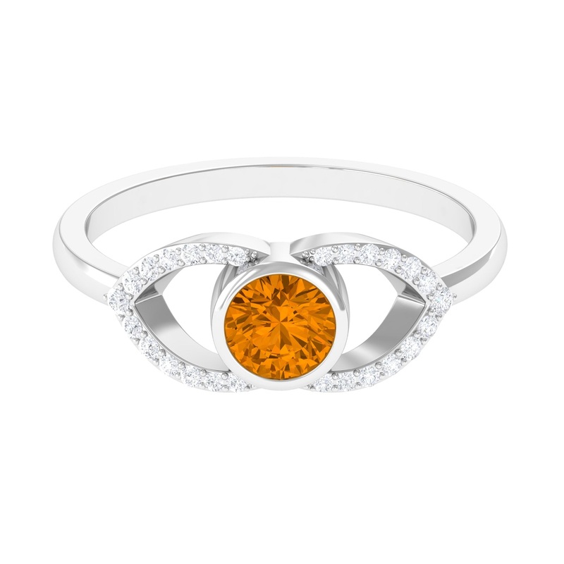 0.75 CT Split Shank Citrine Solitaire Ring with Diamond Accent