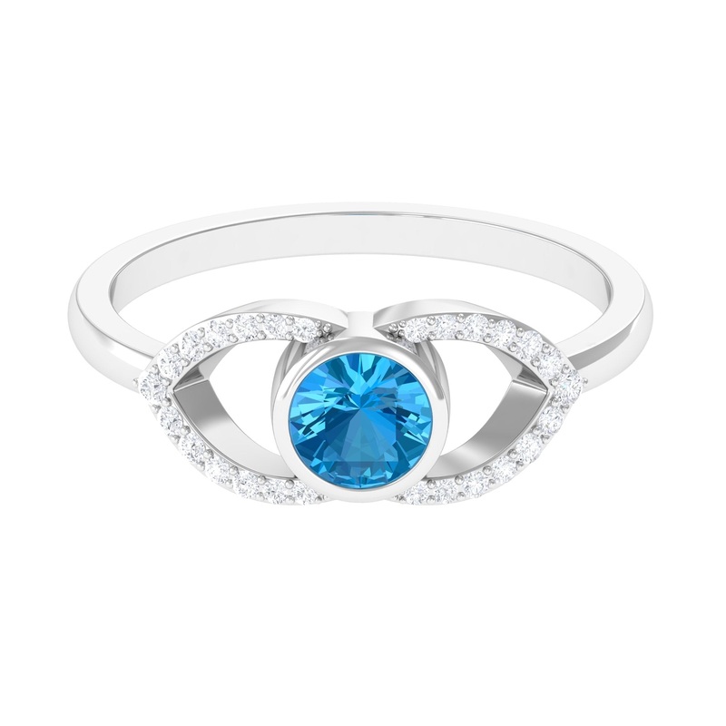 0.75 CT Swiss Blue Topaz Solitaire Ring with Diamond Accent