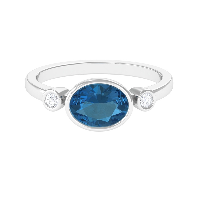 1.25 CT East West London Blue Topaz Solitaire Ring with Diamond