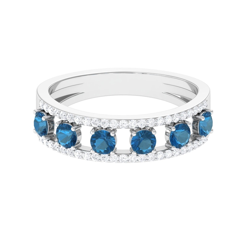 1.25 CT London Blue Topaz and Diamond Anniversary Band