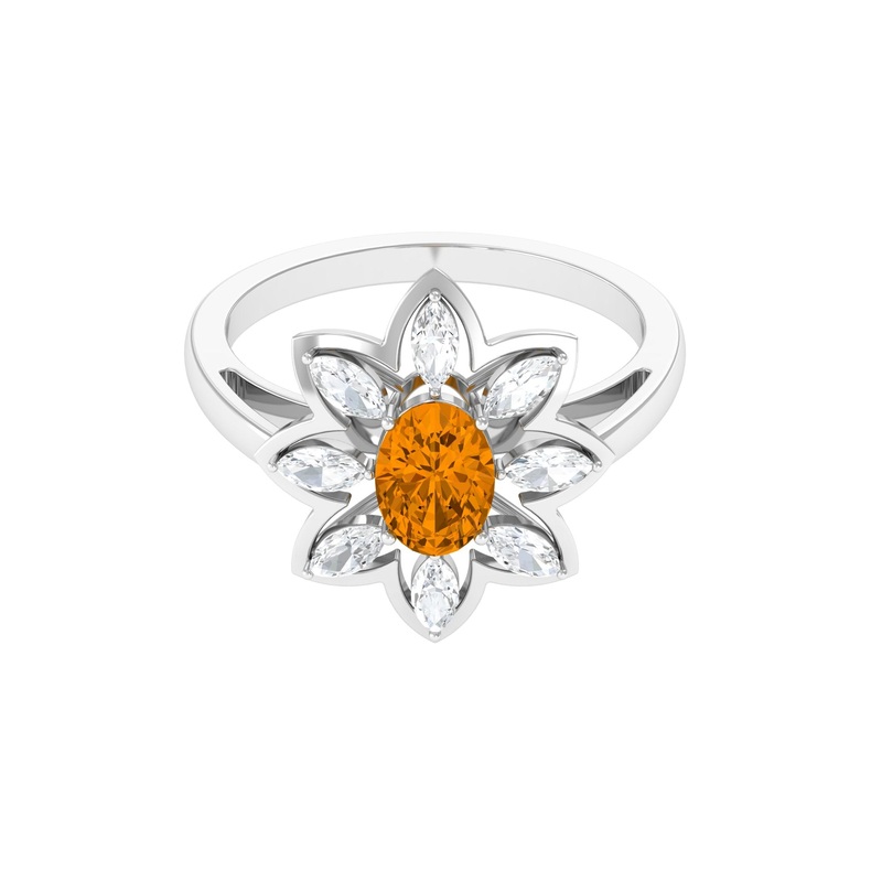 1.25 CT Oval Cut Citrine Cocktail Ring with Moissanite Stones