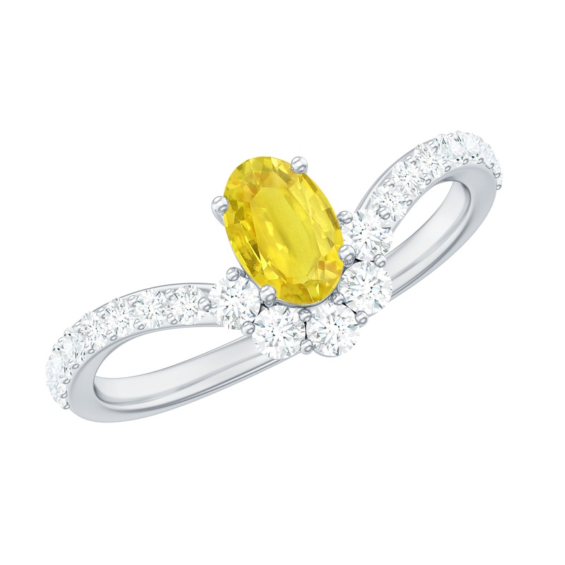 1.25 CT Oval Cut Yellow Sapphire Chevron Ring with Moissanite