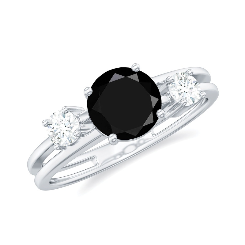 1.25 CT Real Black Diamond Solitaire Double Band Ring with Moissanite
