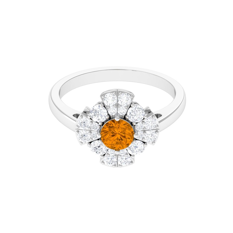 1.50 CT Citrine Flower Engagement Ring with Moissanite Accent
