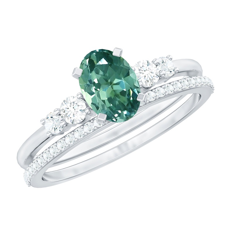 1.50 CT Created Green Sapphire and Diamond Ring Set