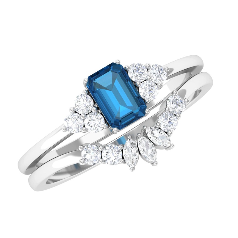 1.50 CT London Blue Topaz and Diamond Ring Set