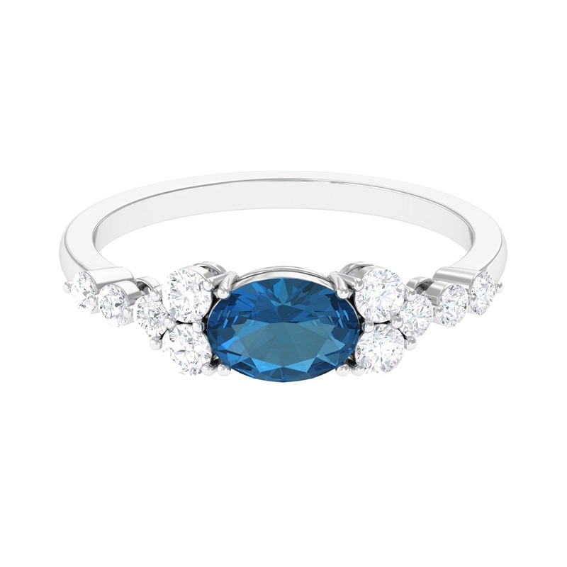 1.50 CT Oval London Blue Topaz East West Ring with Diamond