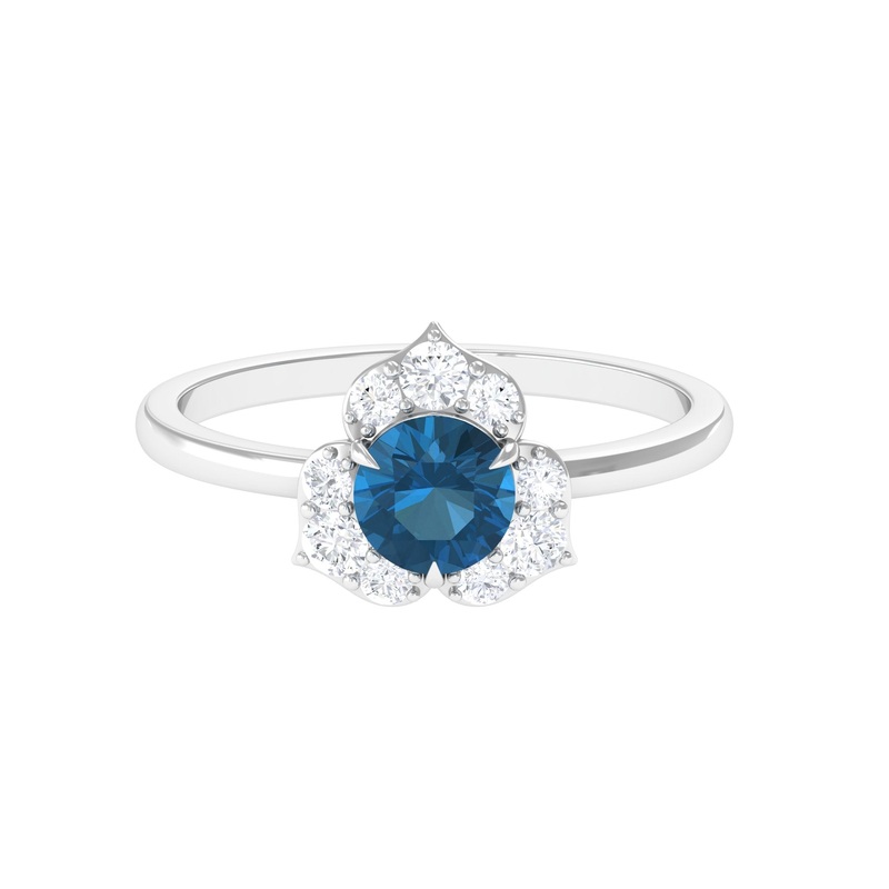 1 CT Floral London Blue Topaz and Diamond Engagement Ring