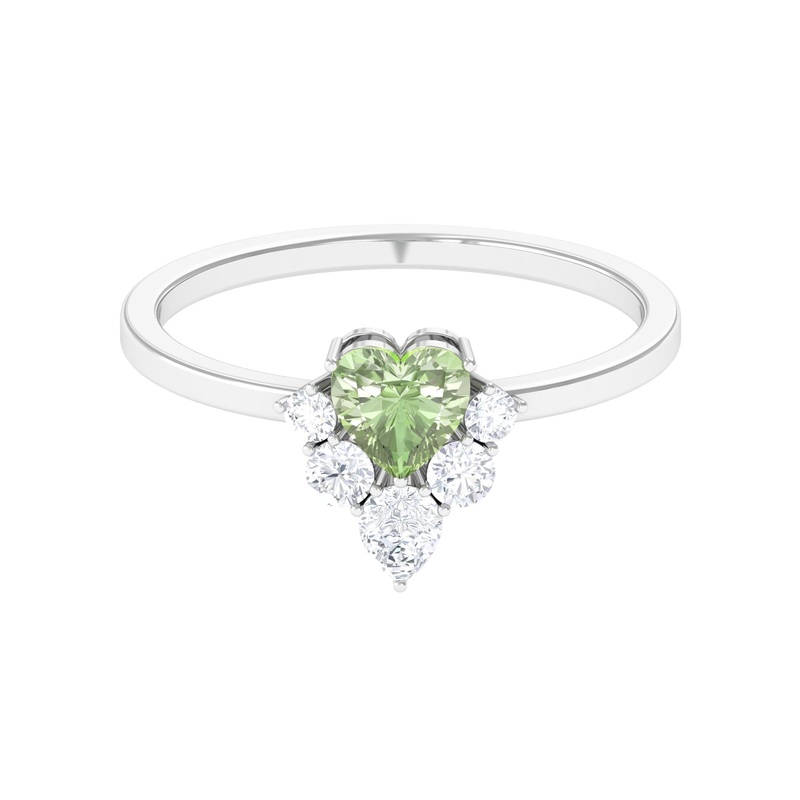 1 CT Heart Shape Green Sapphire Promise Ring with Moissanite