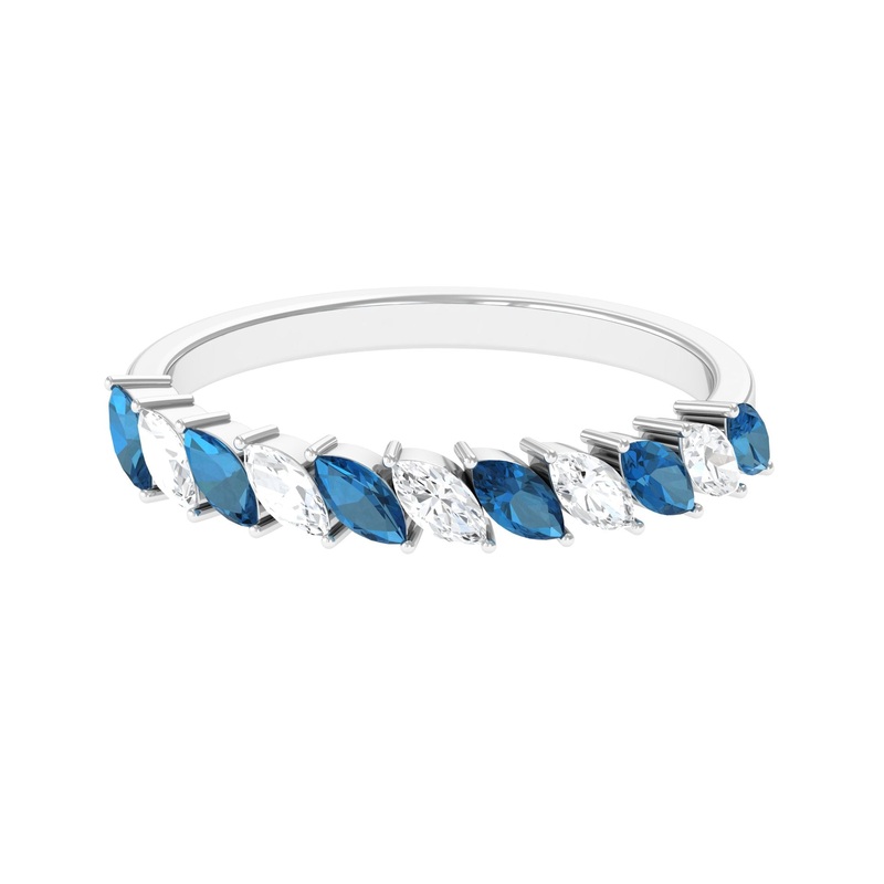 1 CT London Blue Topaz and Diamond Tilted Half Eternity Ring