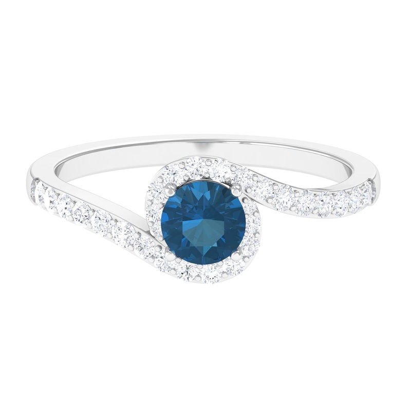 1 CT London Blue Topaz Bypass Ring with Diamond Accent