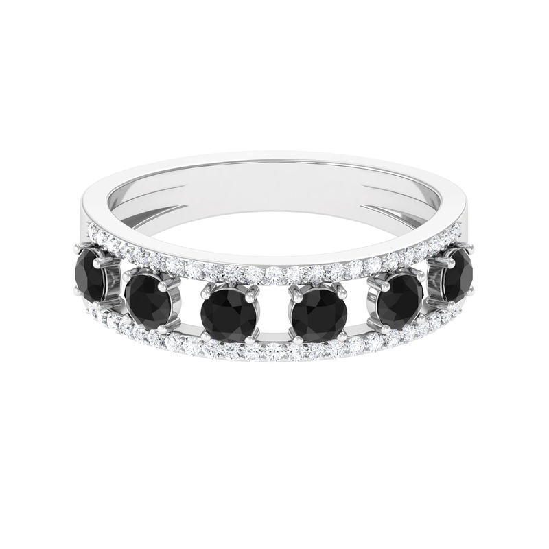 1 CT Natural Black Diamond Anniversary Ring with Moissanite